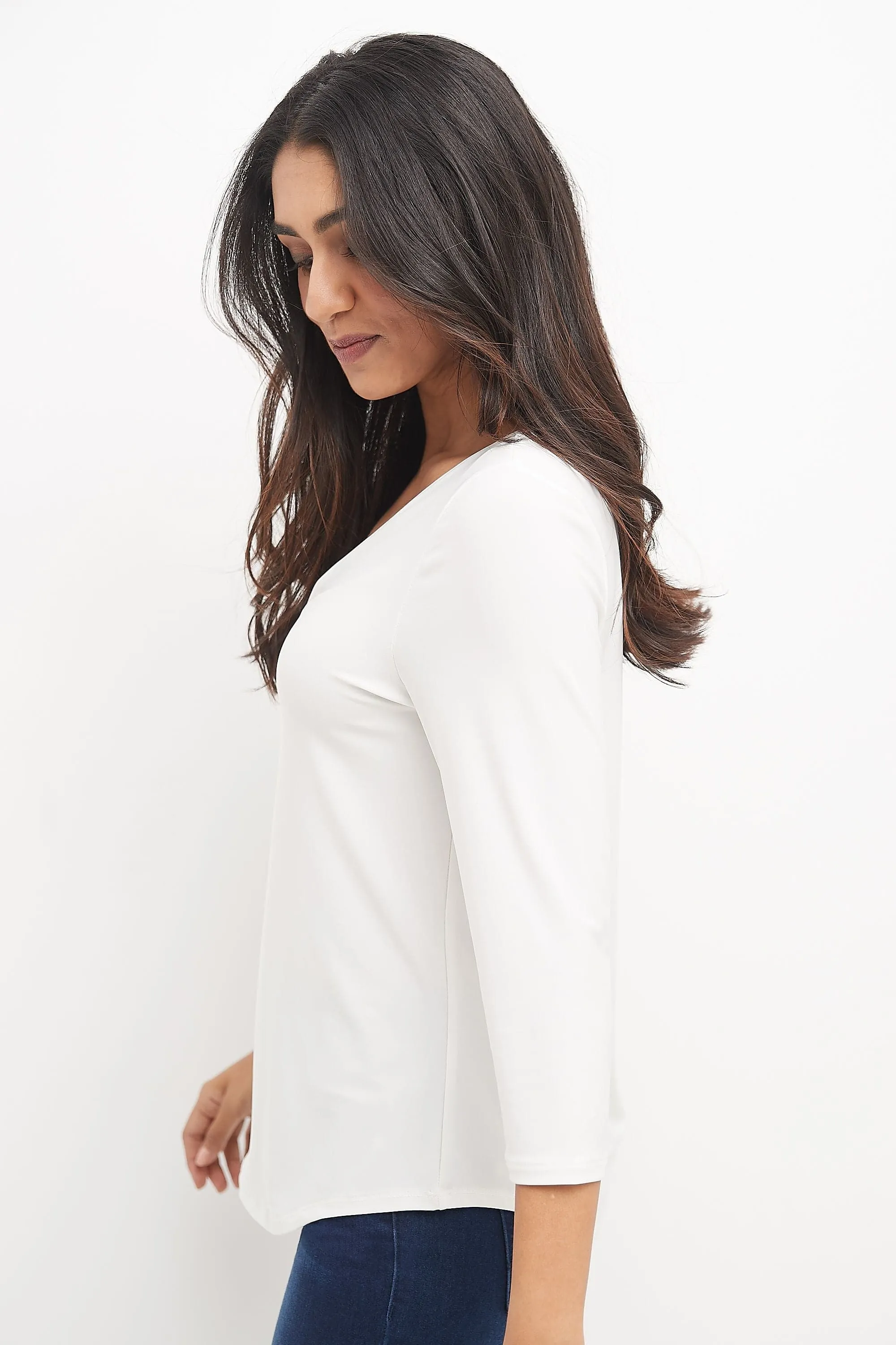 3/4 Sleeve Business Casual Top with Front Zipper