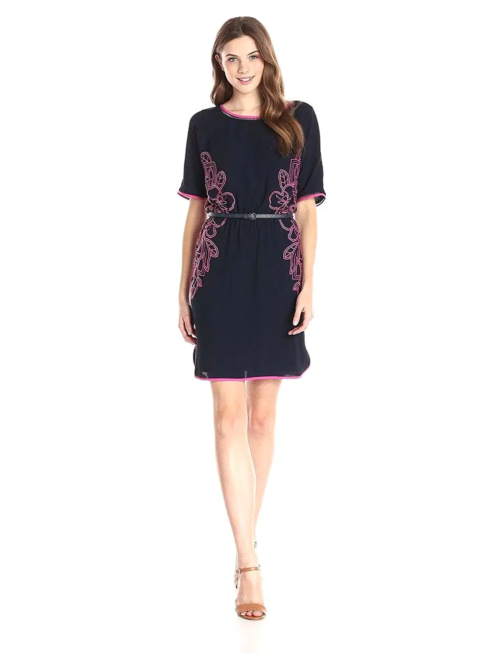 Adrianna Papell - 16PD79730 Embroidered Bateau Neck Column Dress