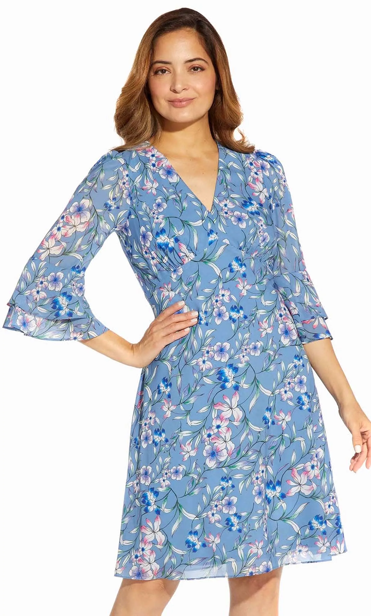 Adrianna Papell AP1D104622 - Bell Sleeve Floral Short Dress