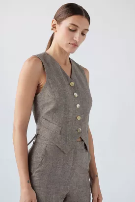 Annie Vest in Linen Herringbone