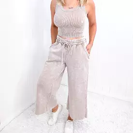 Ash Mocha Acid Wash Wide Leg Palazzo Sweatpants