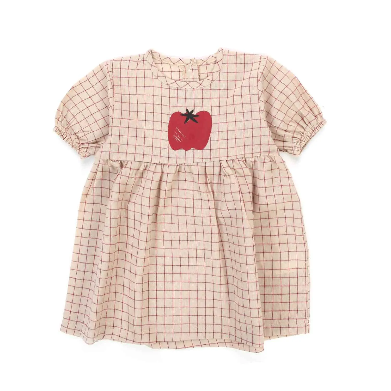 Aventiquattrore Beige Checked Mini Dress For Baby Girl