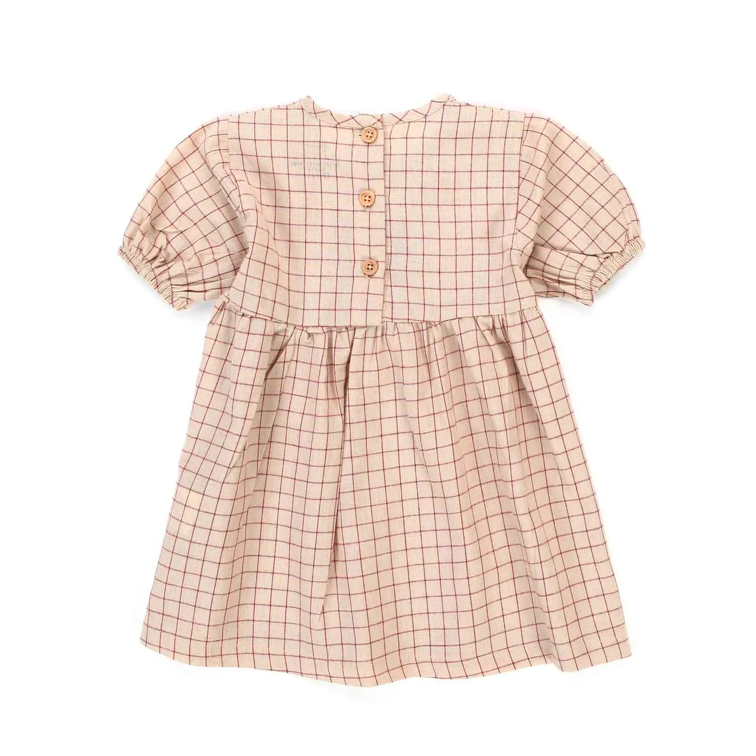 Aventiquattrore Beige Checked Mini Dress For Baby Girl