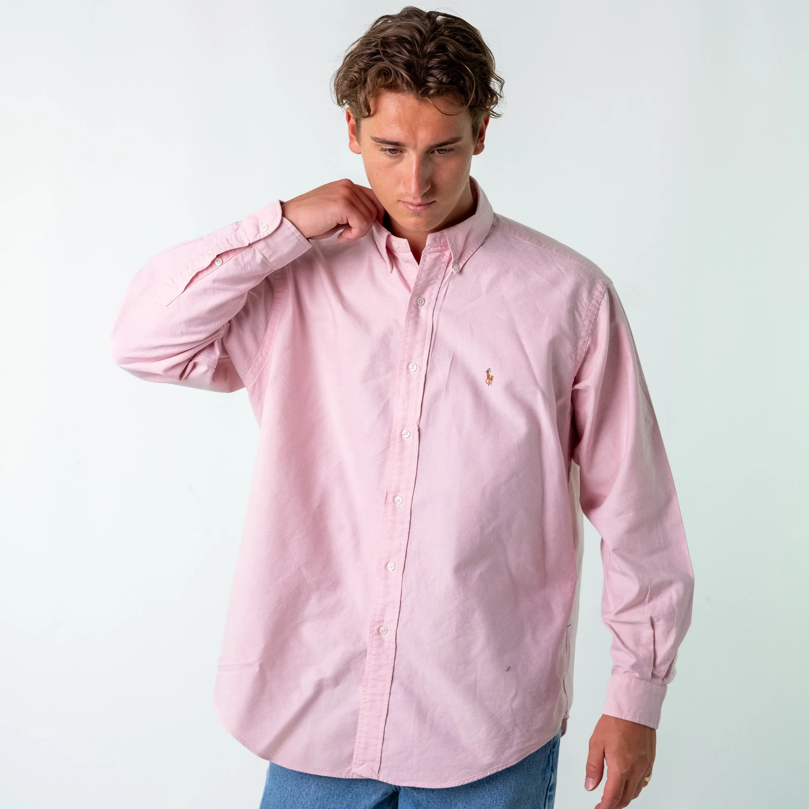 Baby Pink 90s Polo Ralph Lauren Longsleeve Casual Shirt (L)