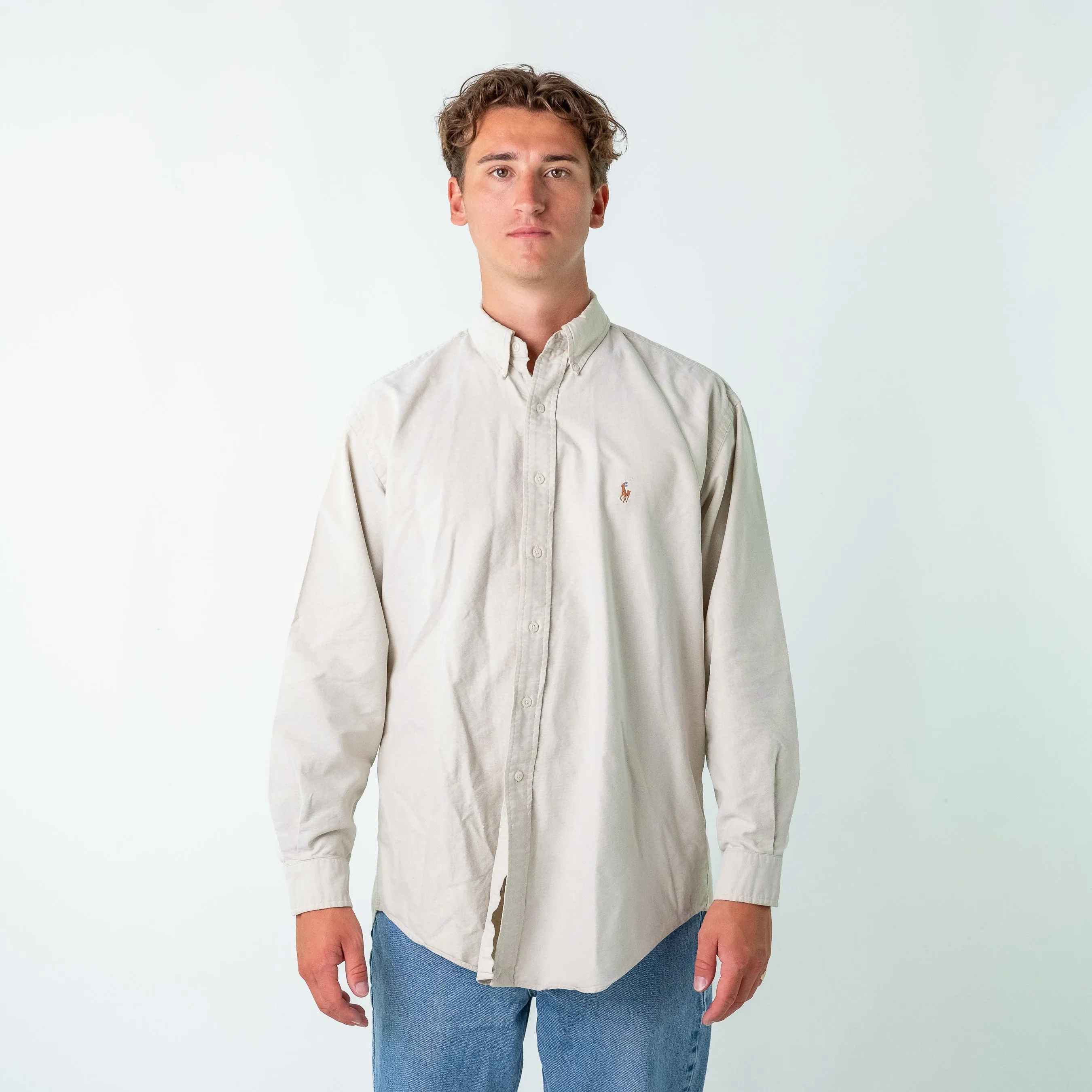 Beige 90s Polo Ralph Lauren Longsleeve Casual Shirt (L)