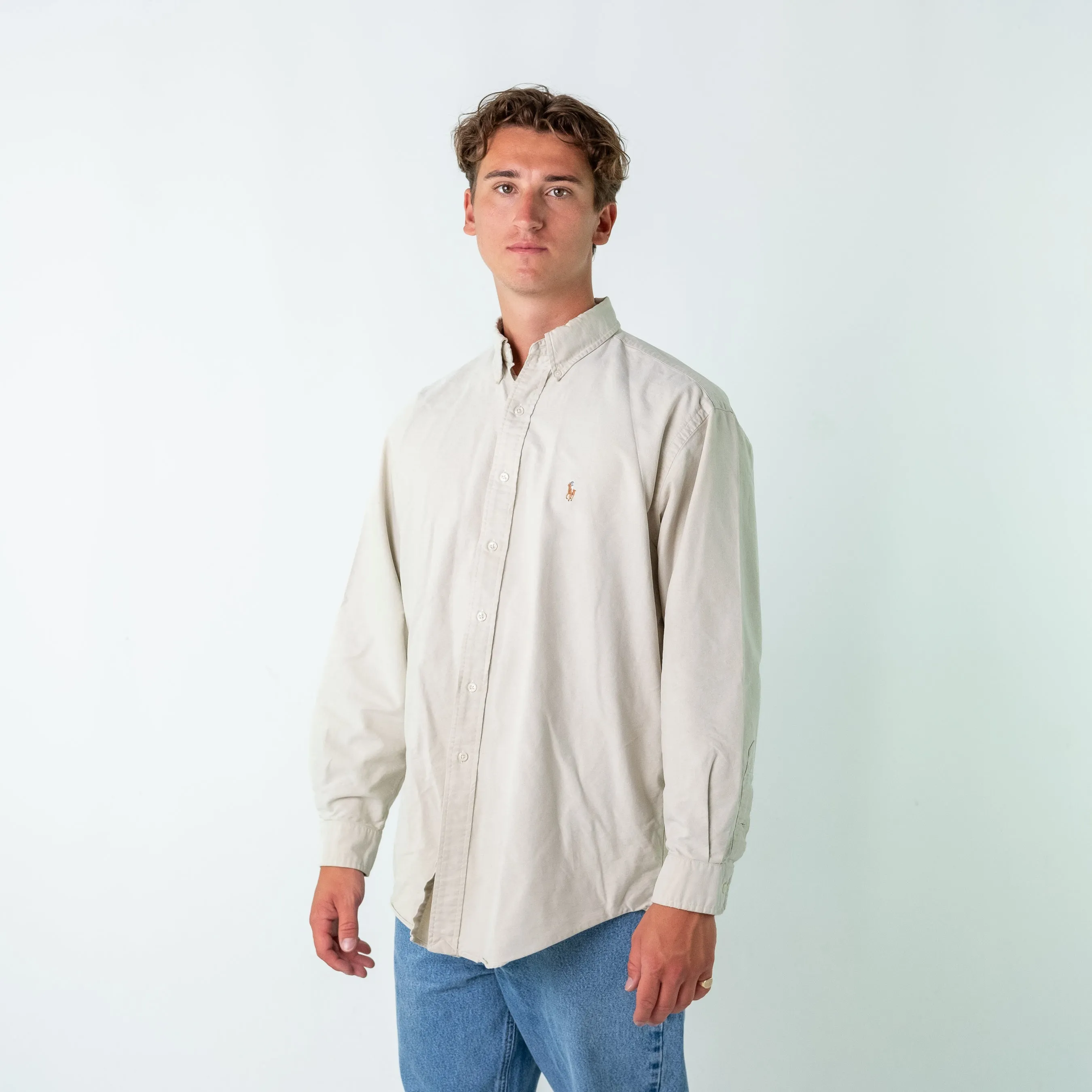 Beige 90s Polo Ralph Lauren Longsleeve Casual Shirt (L)