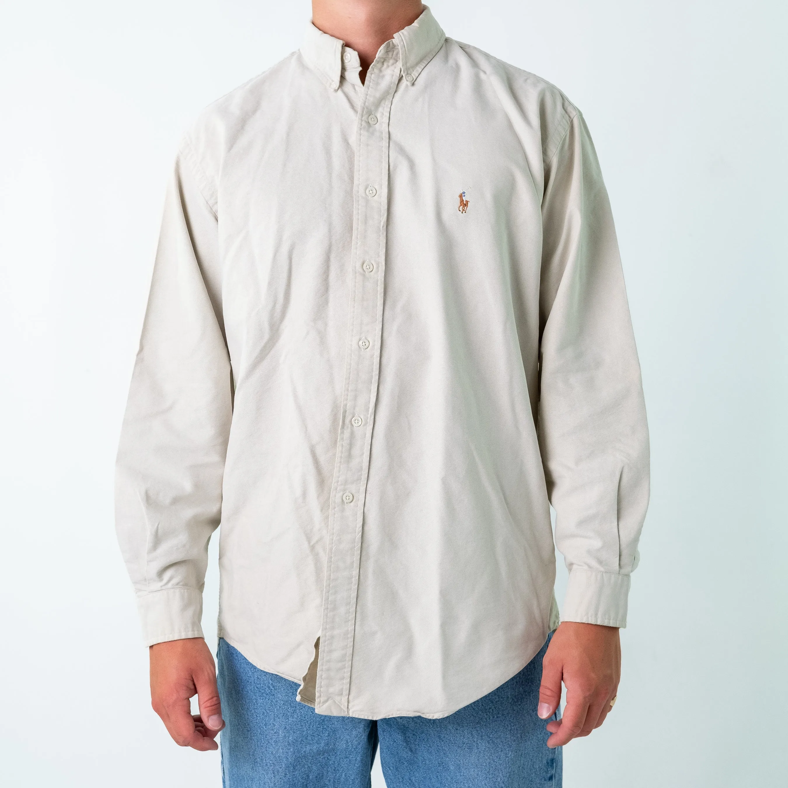 Beige 90s Polo Ralph Lauren Longsleeve Casual Shirt (L)