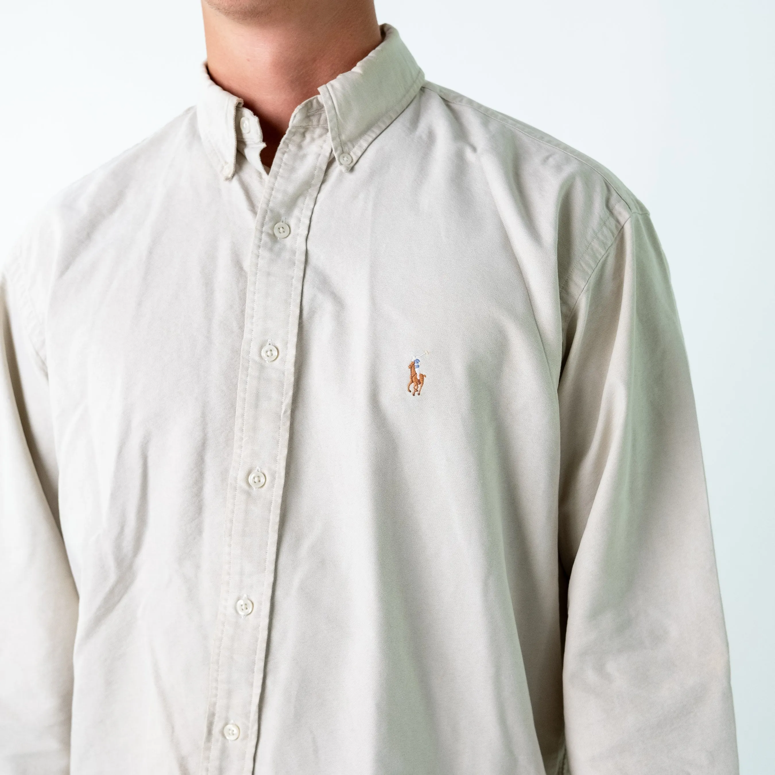 Beige 90s Polo Ralph Lauren Longsleeve Casual Shirt (L)