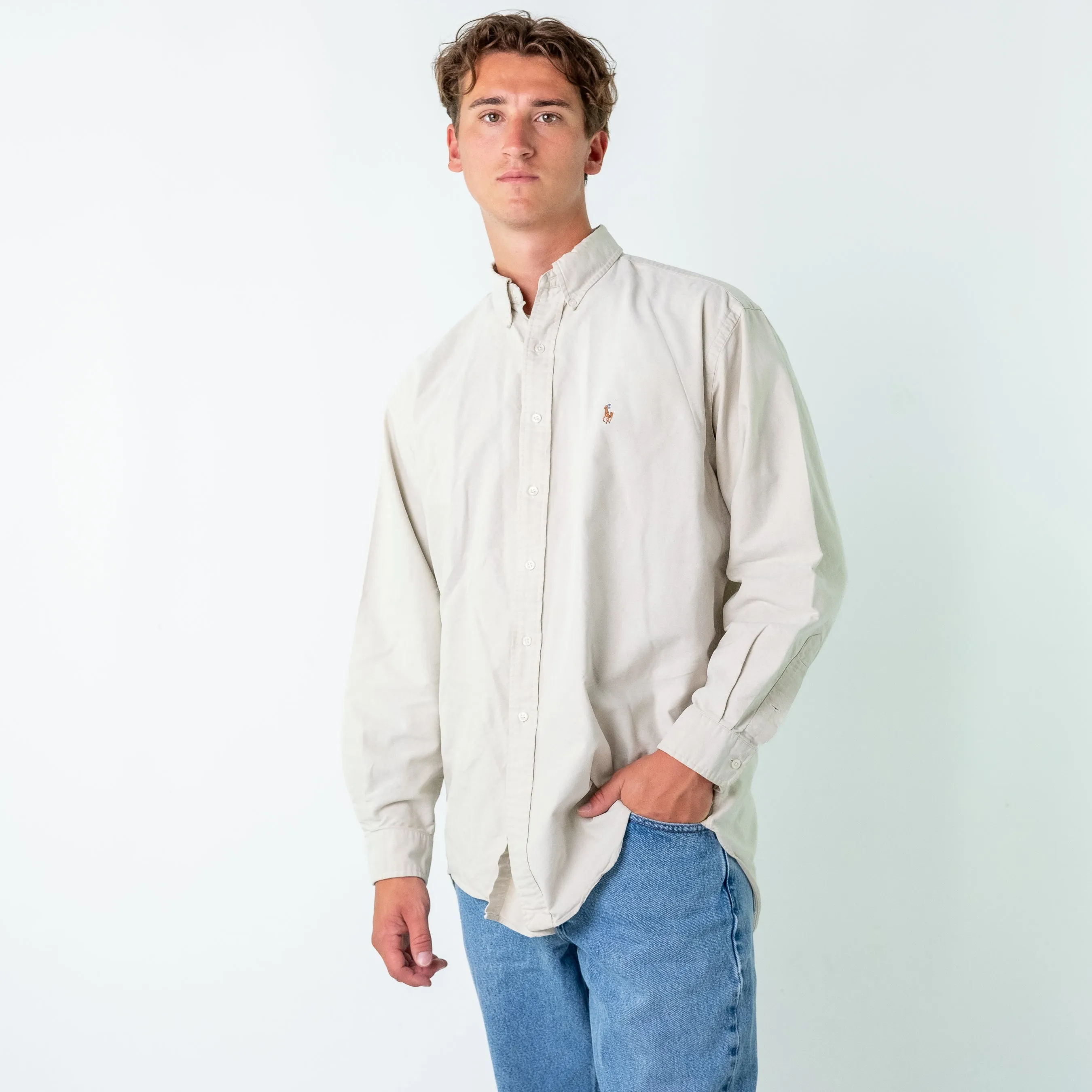 Beige 90s Polo Ralph Lauren Longsleeve Casual Shirt (L)