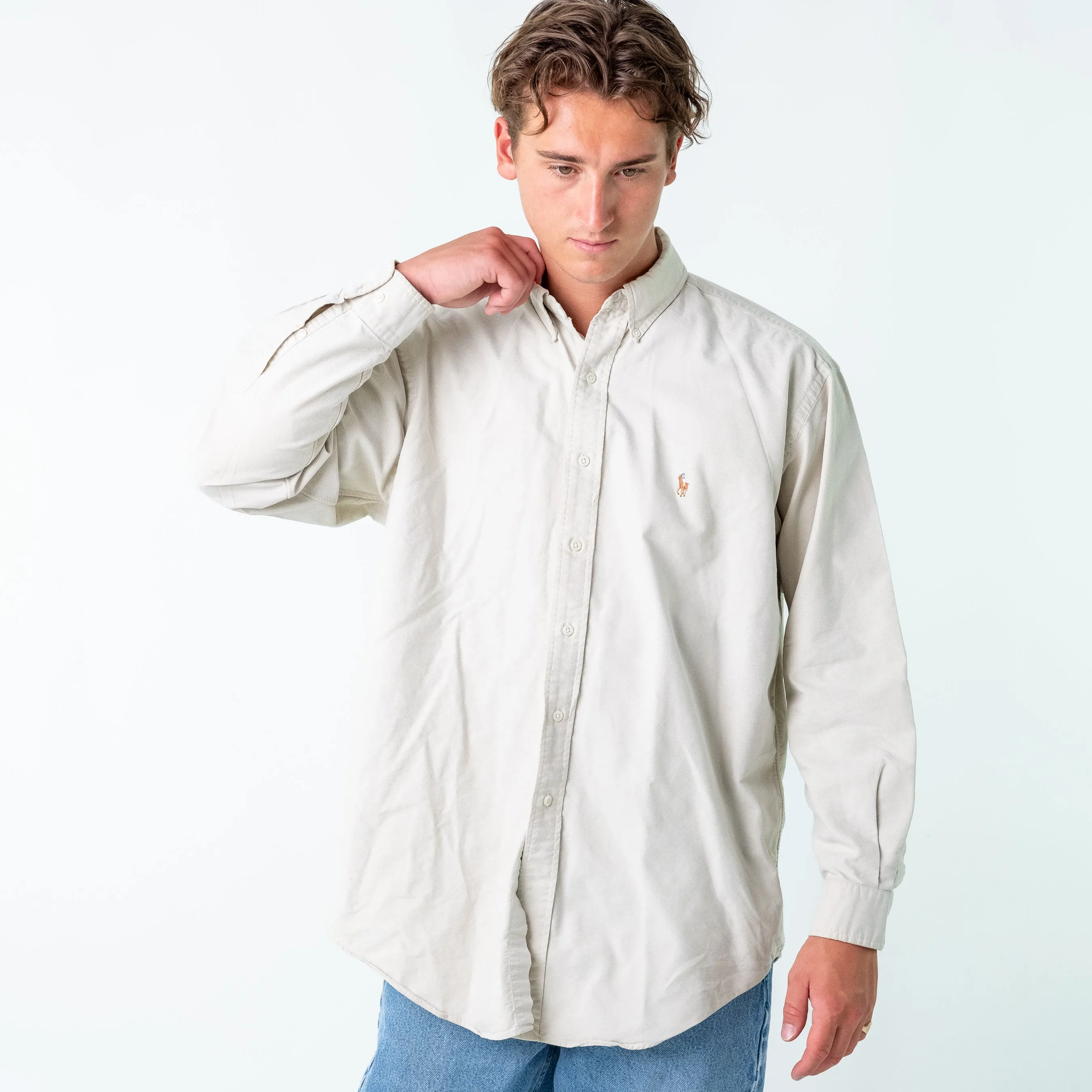 Beige 90s Polo Ralph Lauren Longsleeve Casual Shirt (L)