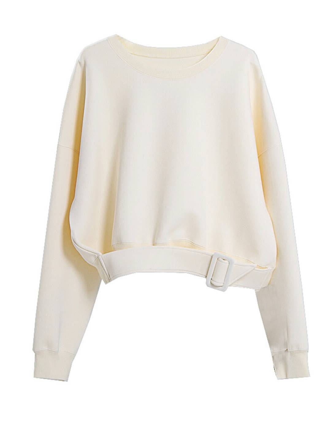 Beige Knit Loose Belted Sweatshirt