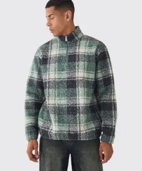 boohoo Mens Oversized 1/4 Zip Flannel Boucle Borg Sweatshirt