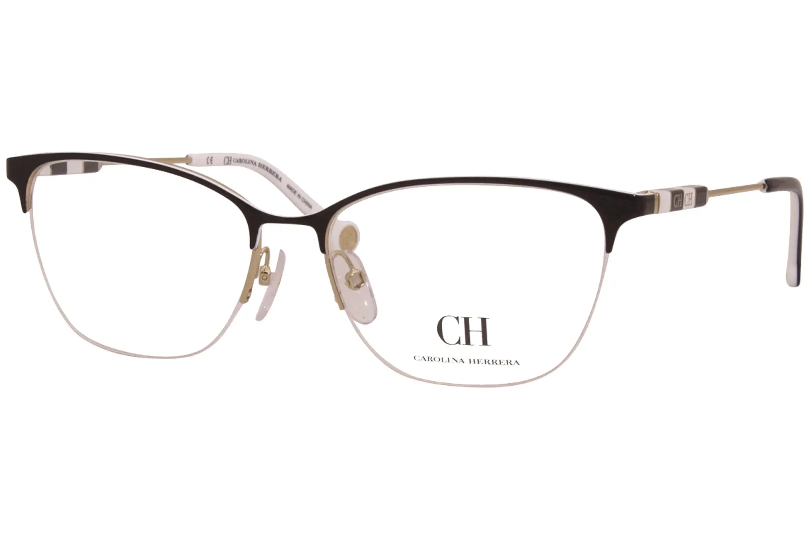 Carolina Herrera Eyeglasses Women's VHE163K 033M Black/White/Gold 54-16-140mm