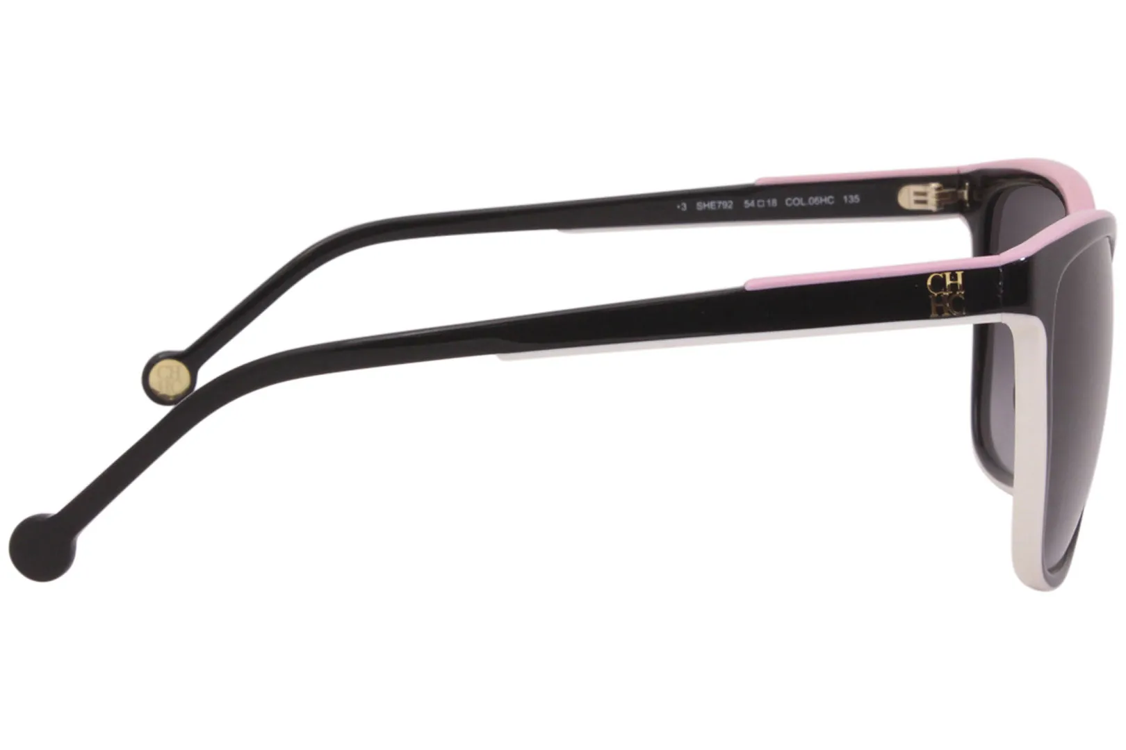 Carolina Herrera Sunglasses Women's SHE792 06HC Black-Pink/Black Lenses 54mm