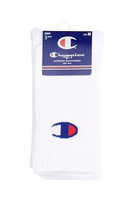 CHAMPION LOGO SPORT CREW 3PK WHITE SOCKS