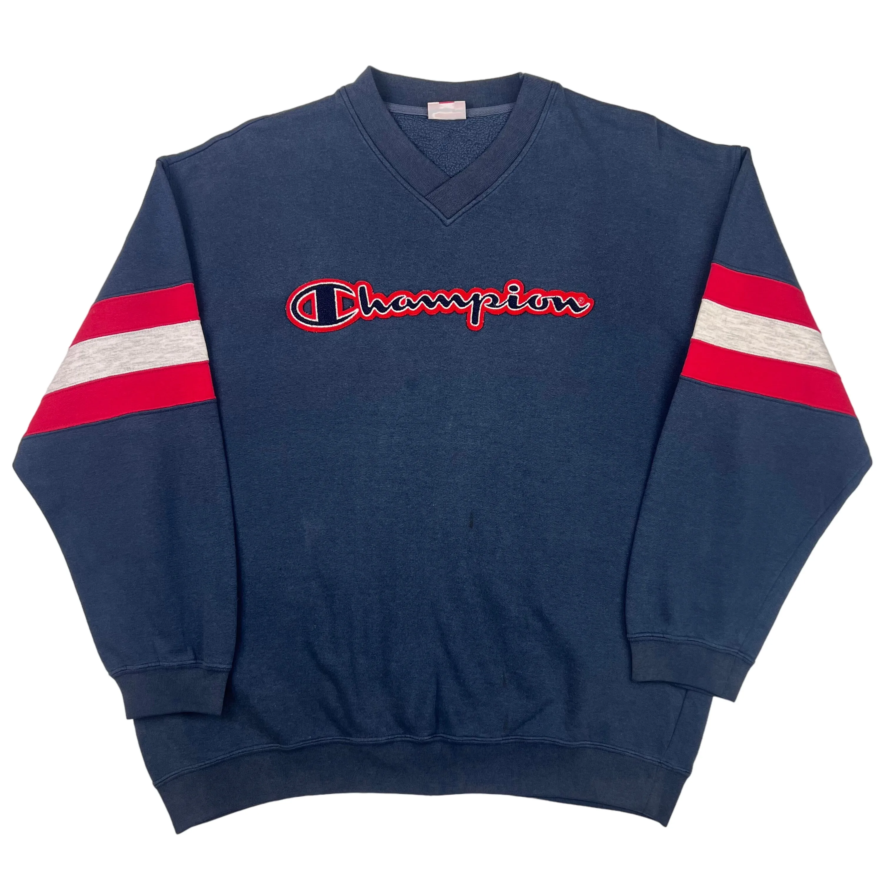 Champion Script Logo V-Neck Navy Sweatshirt