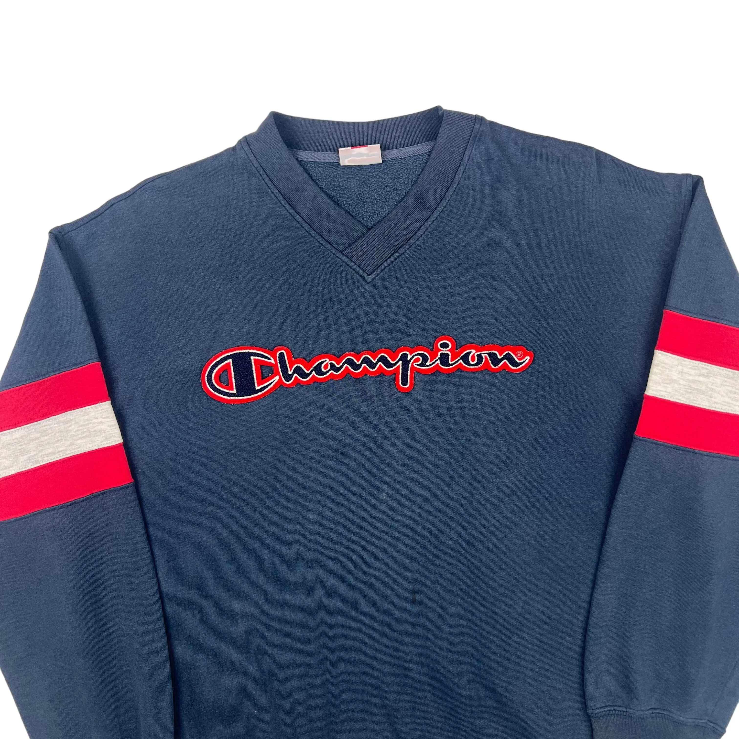 Champion Script Logo V-Neck Navy Sweatshirt