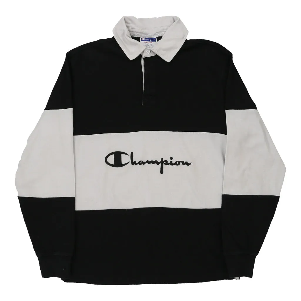 Champion Spellout Rugby Shirt - Medium Black & White Cotton