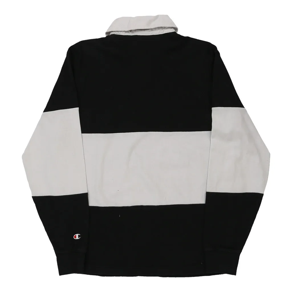 Champion Spellout Rugby Shirt - Medium Black & White Cotton