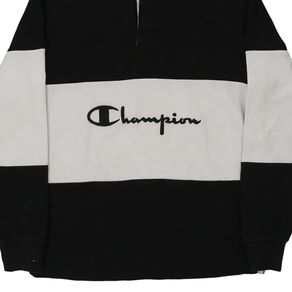 Champion Spellout Rugby Shirt - Medium Black & White Cotton