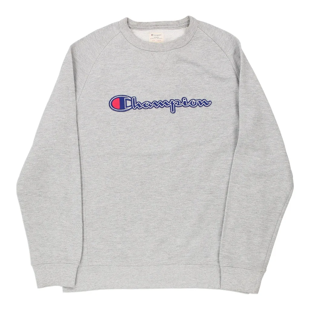 Champion Spellout Sweatshirt - Large Grey Cotton Blend