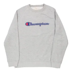 Champion Spellout Sweatshirt - Large Grey Cotton Blend