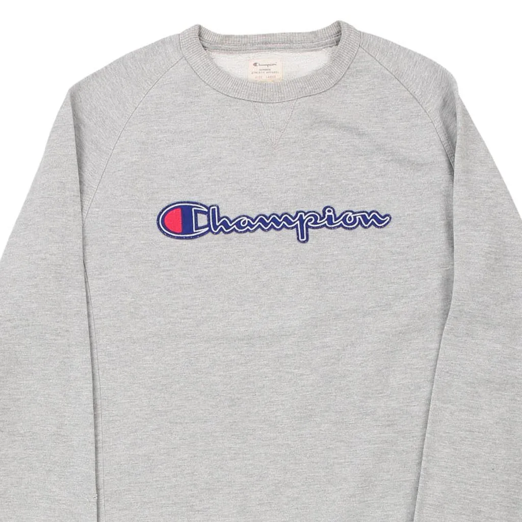 Champion Spellout Sweatshirt - Large Grey Cotton Blend