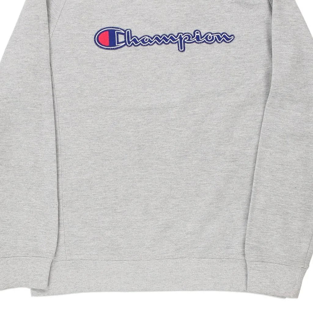 Champion Spellout Sweatshirt - Large Grey Cotton Blend