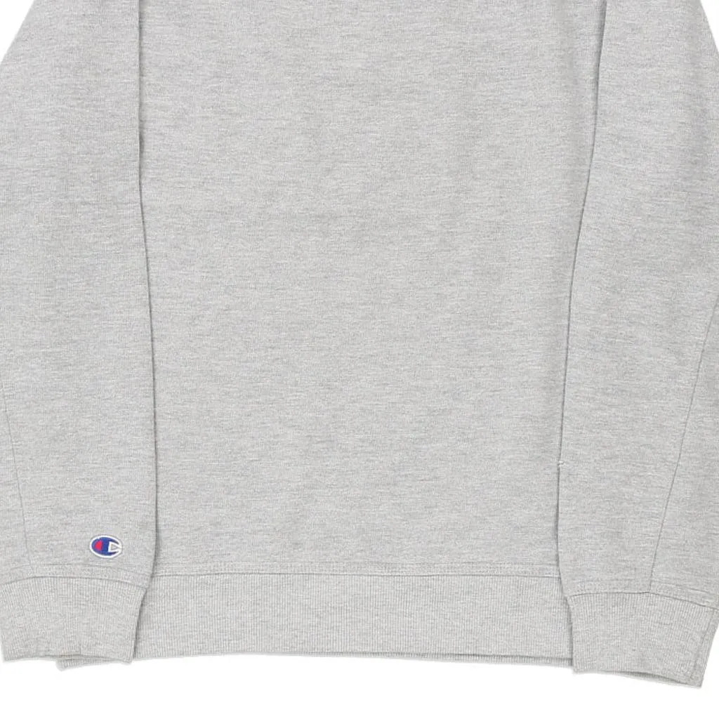 Champion Spellout Sweatshirt - Large Grey Cotton Blend