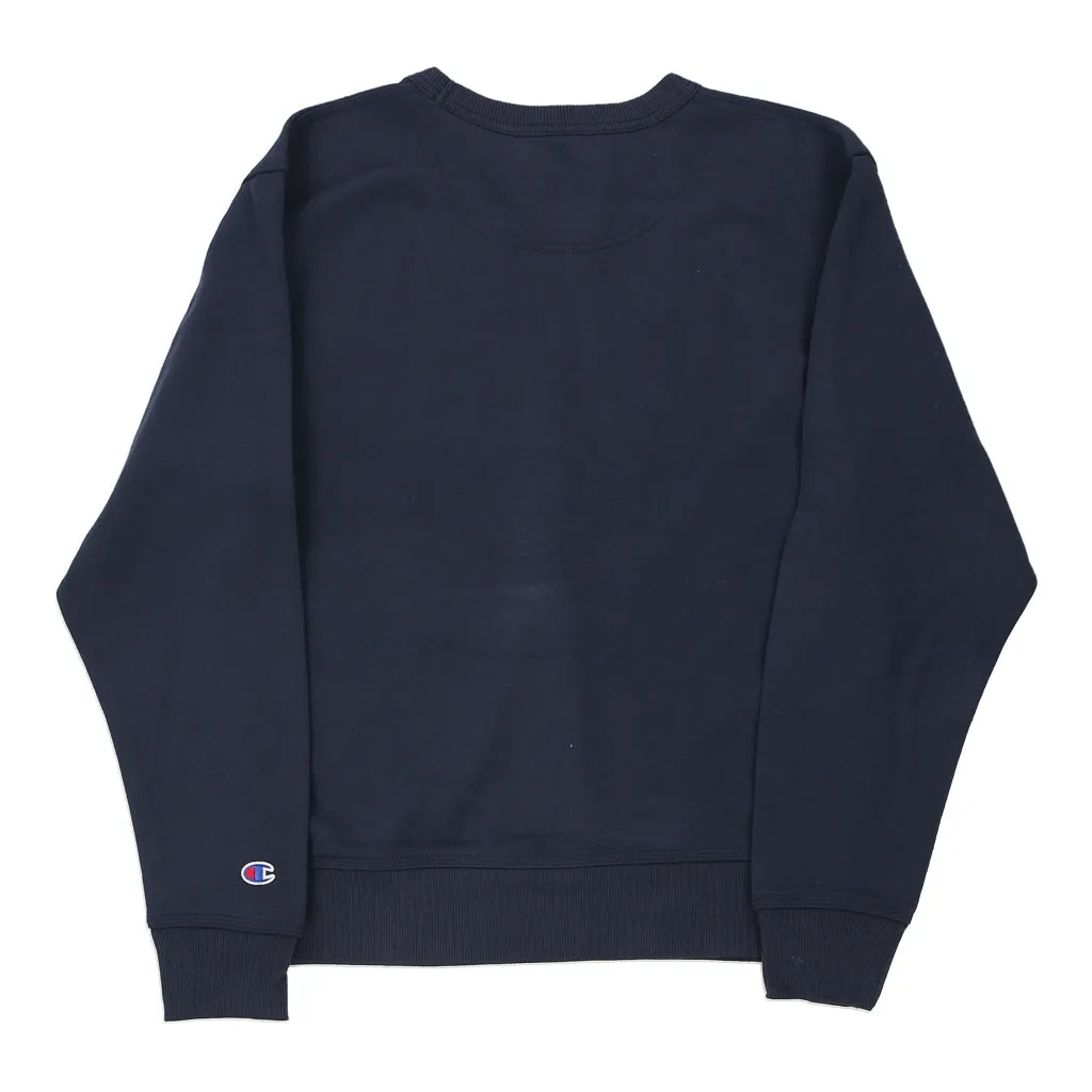 Champion Spellout Sweatshirt - Small Navy Cotton Blend