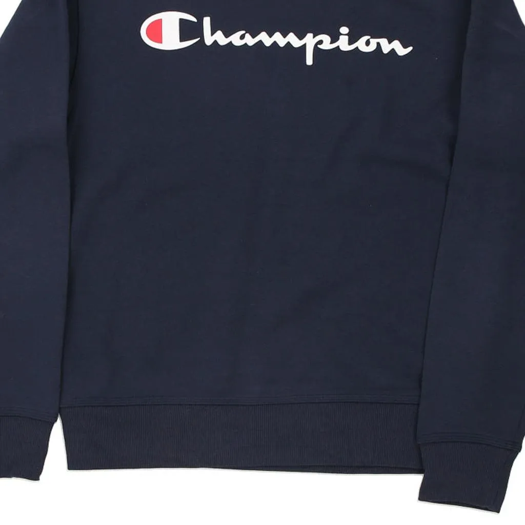 Champion Spellout Sweatshirt - Small Navy Cotton Blend