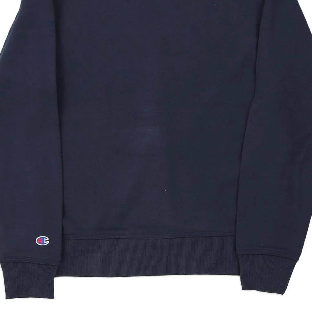 Champion Spellout Sweatshirt - Small Navy Cotton Blend