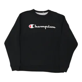 Champion Spellout Sweatshirt - XL Black Cotton Blend