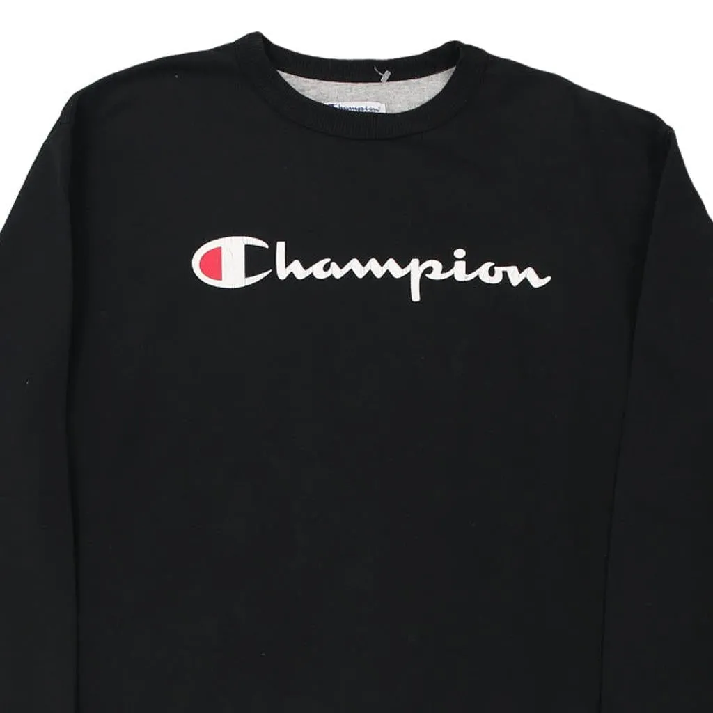 Champion Spellout Sweatshirt - XL Black Cotton Blend