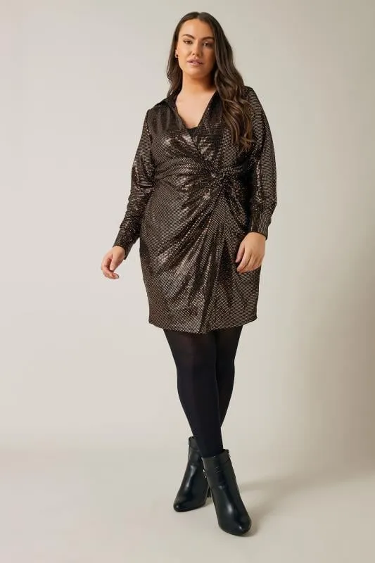 City City Bronze Brown Sequin Twisted Front Mini Dress