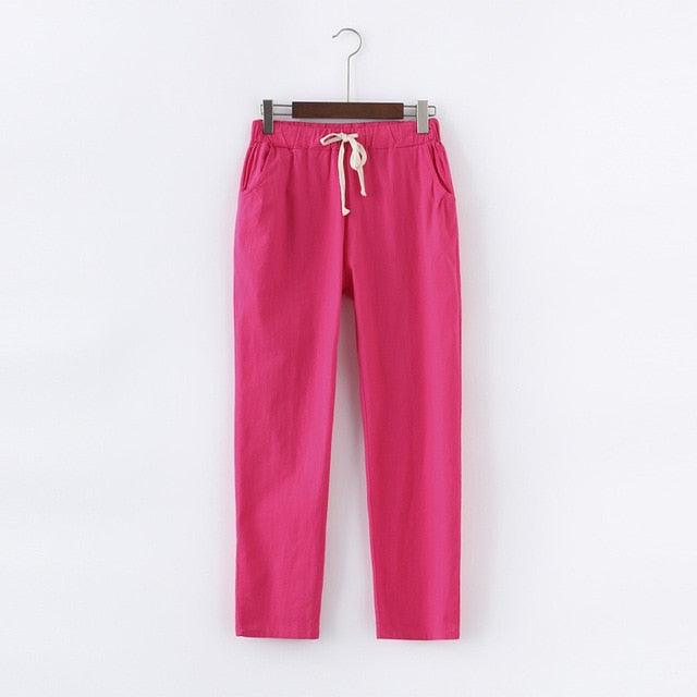 Cotton Linen Sweatpants Casual Harem Trousers