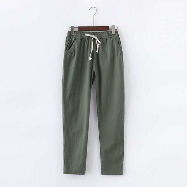 Cotton Linen Sweatpants Casual Harem Trousers