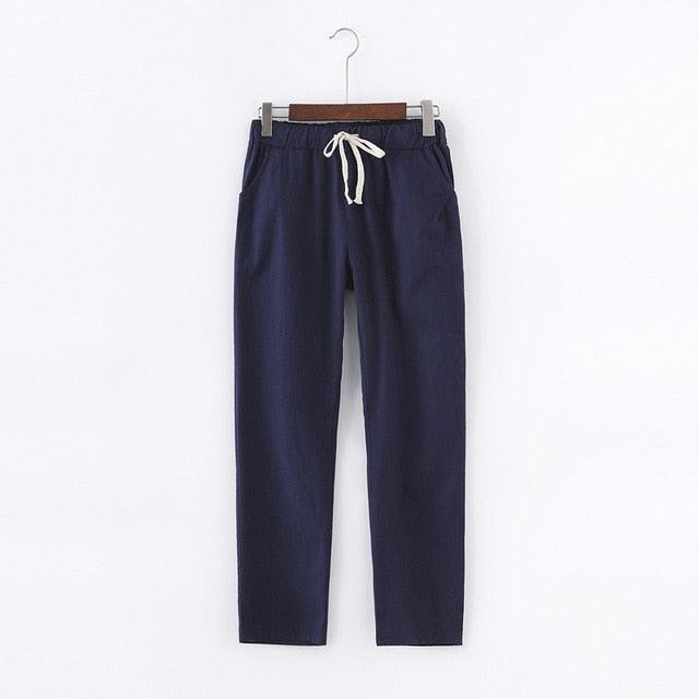 Cotton Linen Sweatpants Casual Harem Trousers