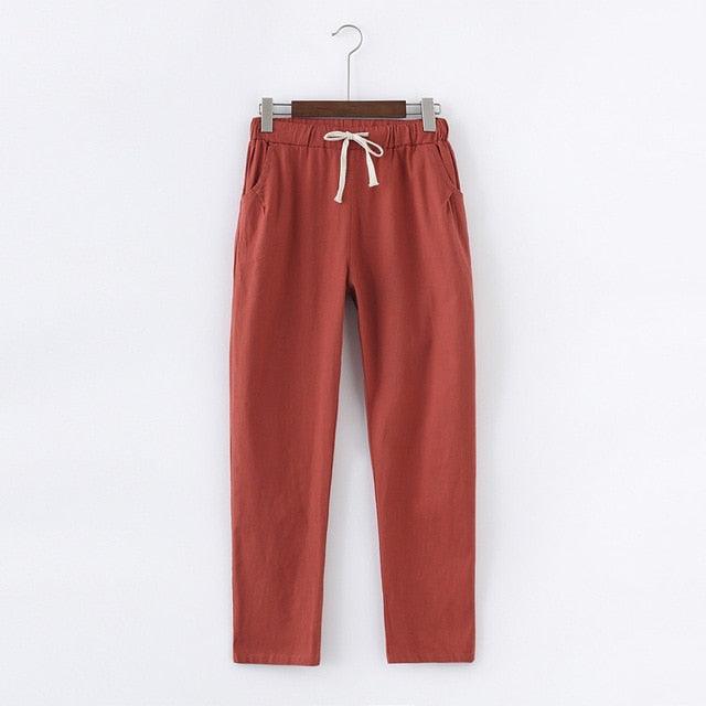 Cotton Linen Sweatpants Casual Harem Trousers