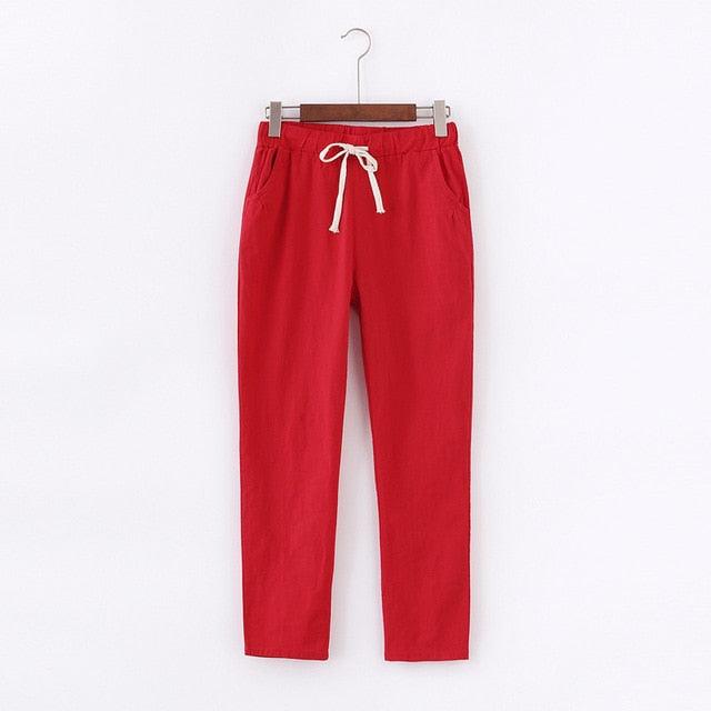 Cotton Linen Sweatpants Casual Harem Trousers