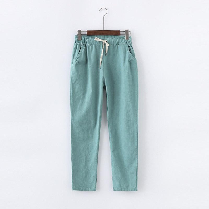 Cotton Linen Sweatpants Casual Harem Trousers