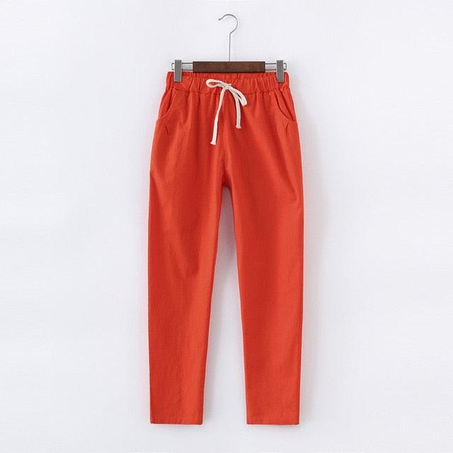 Cotton Linen Sweatpants Casual Harem Trousers