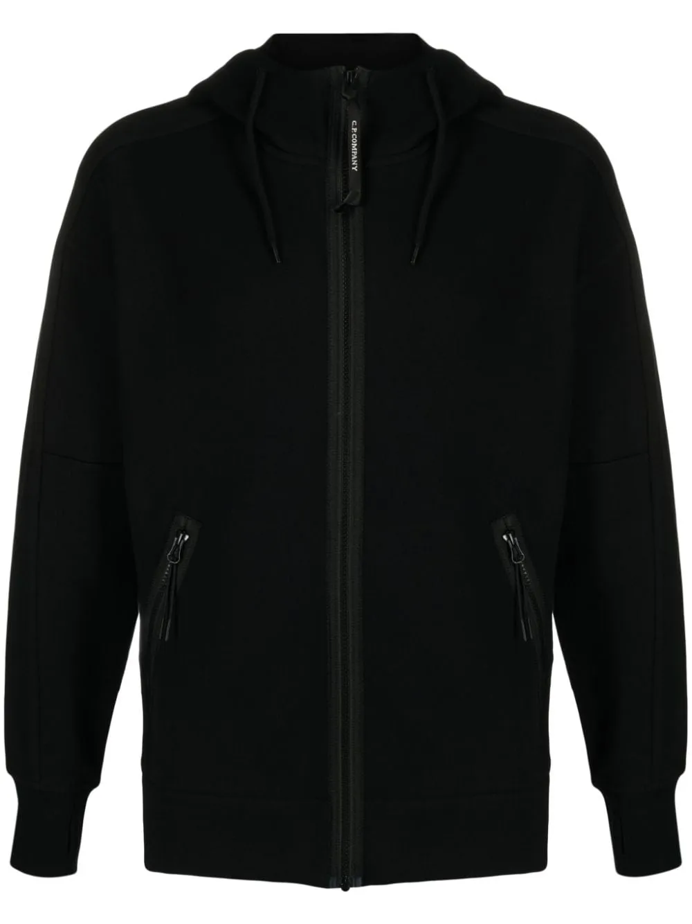 CP Company Sweat à capuche zippé Diagonal Raised Fleece Goggle Black