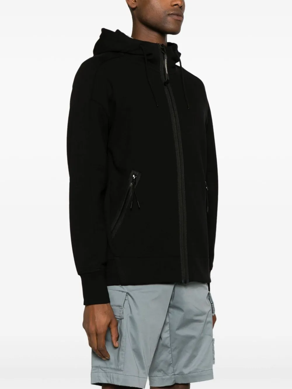 CP Company Sweat à capuche zippé Diagonal Raised Fleece Goggle Black