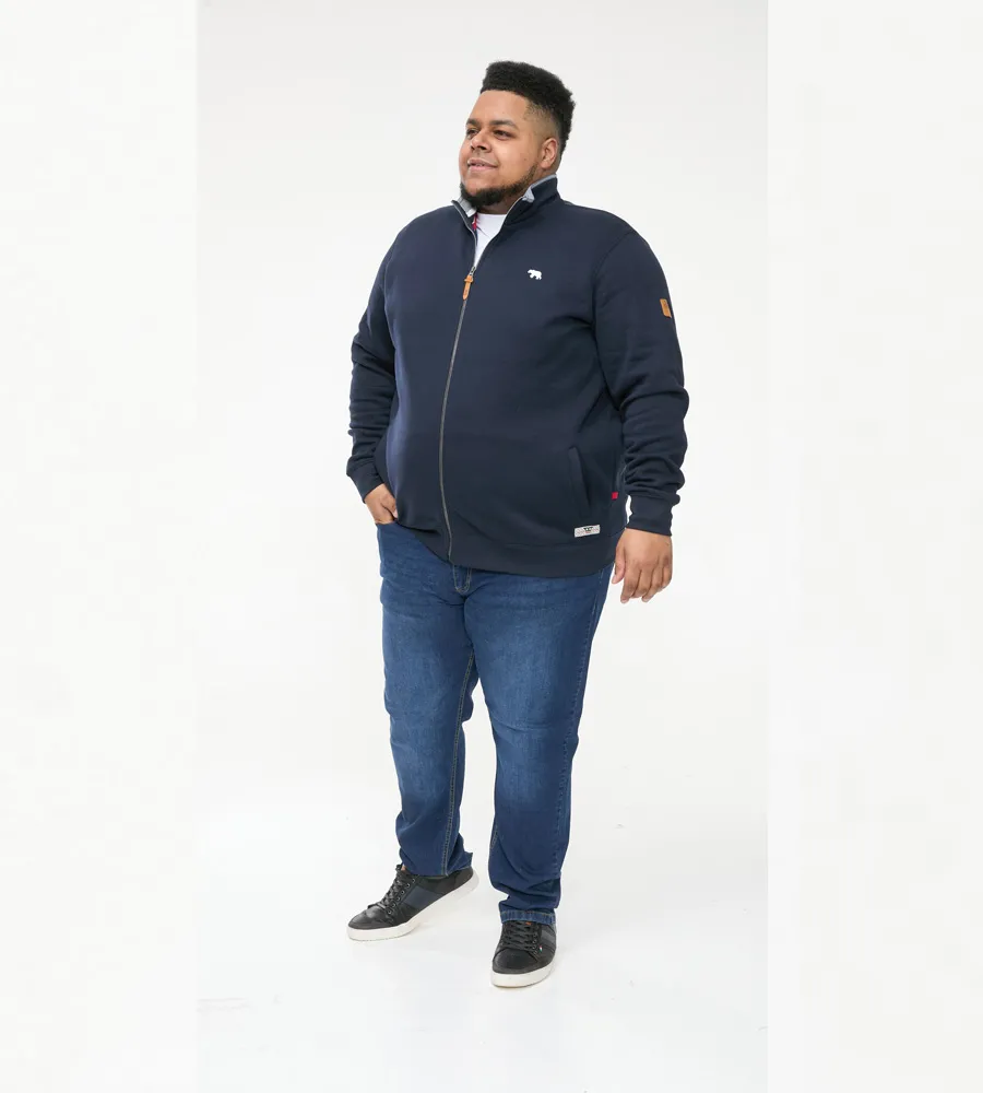 D555 Big Mens Navy Sweatshirt With Full Zip and Chest Embroidery (NASHUA)