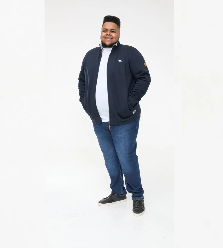 D555 Big Mens Navy Sweatshirt With Full Zip and Chest Embroidery (NASHUA)