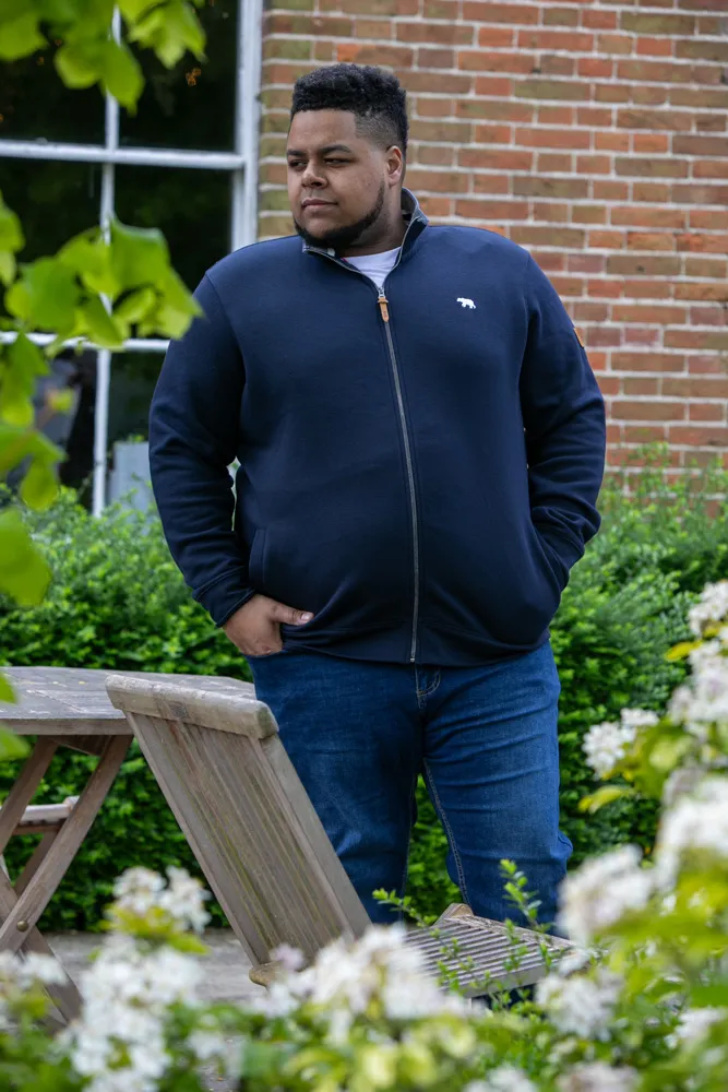 D555 Big Mens Navy Sweatshirt With Full Zip and Chest Embroidery (NASHUA)