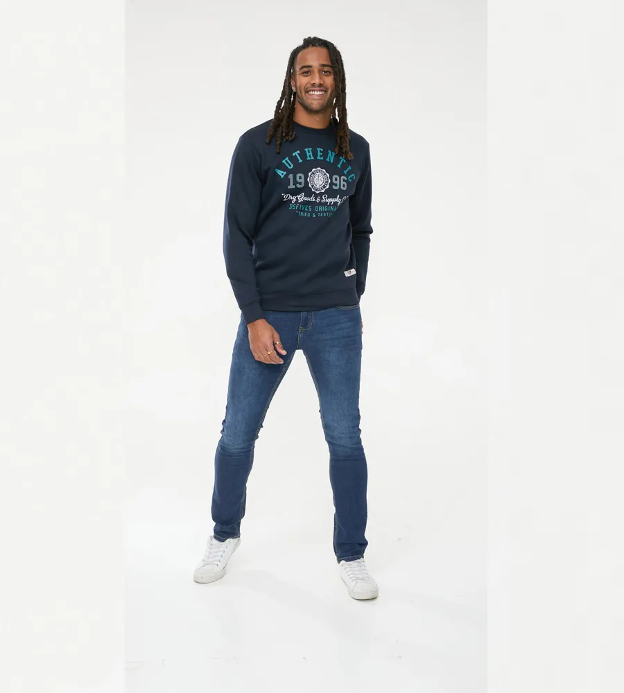 D555 Mens Navy Sweatshirt With Authentic Print (KEYWORTH)