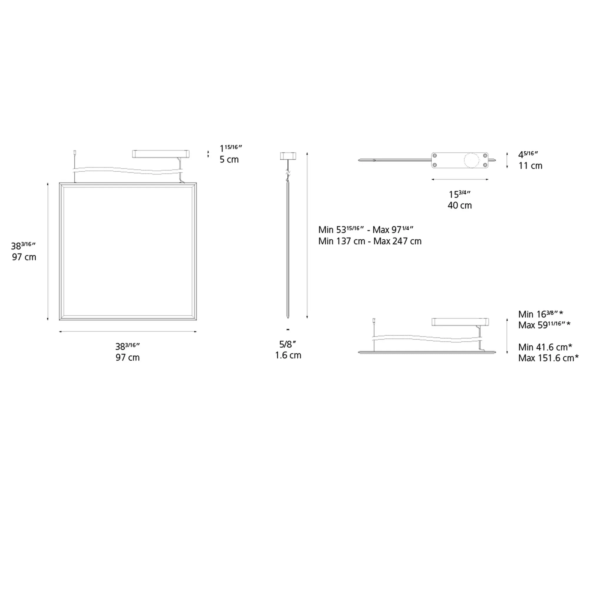 Discovery Space Square 90x90 Suspension 3000k Black