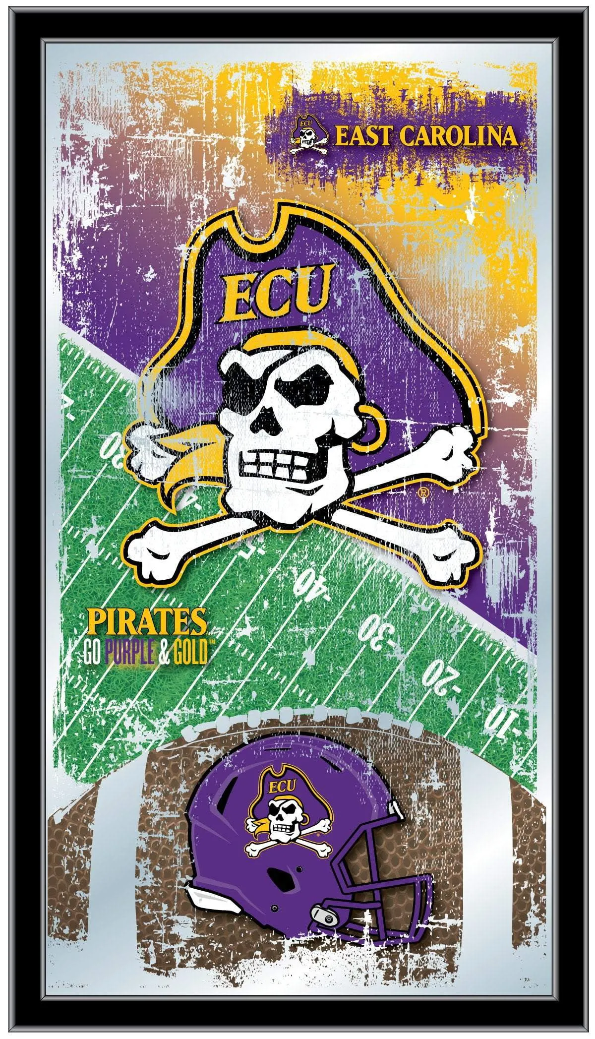 East Carolina Pirates HBS Football Framed Hanging Glass Wall Mirror (26x15)